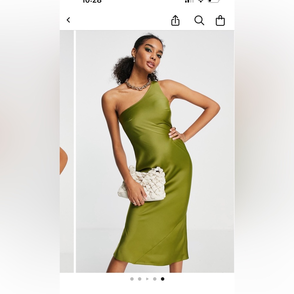 ASOS Green One-Shoulder Sheath Midi Dress